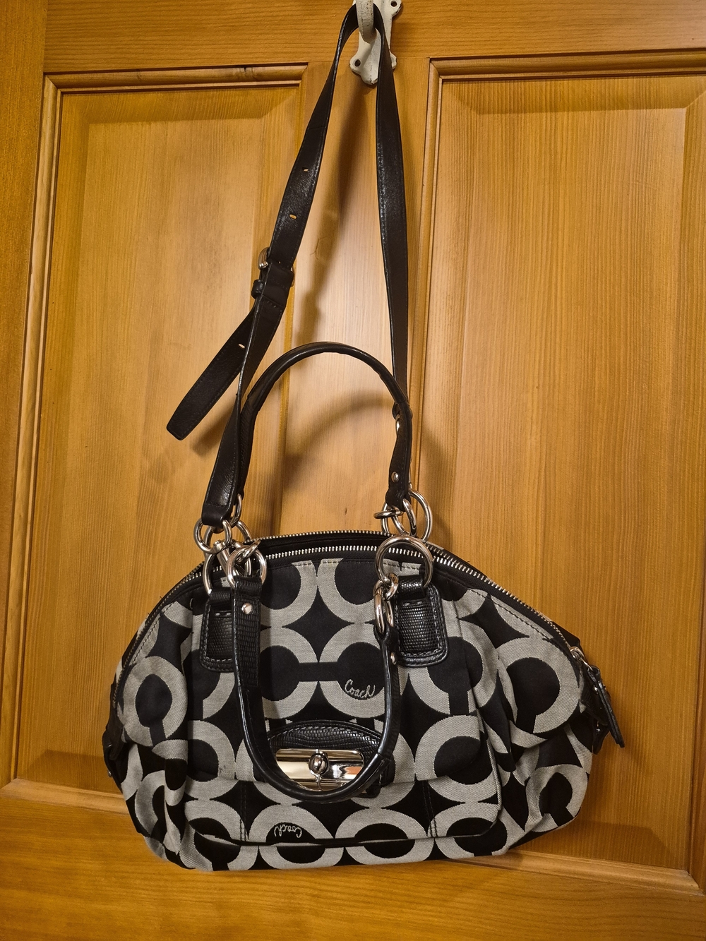 Coach F13223 Op Art Signature Satchel Black Grey Shoulder Bag Y2K
